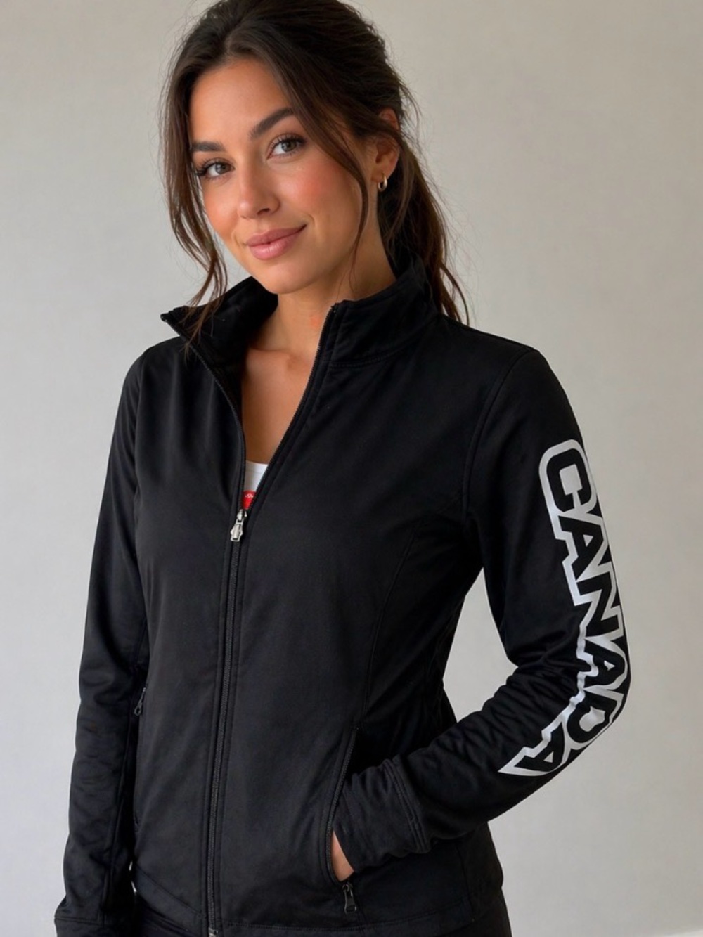 HBC Olympic Canada Graphic Sleeve Black Full-Zip sport jacket